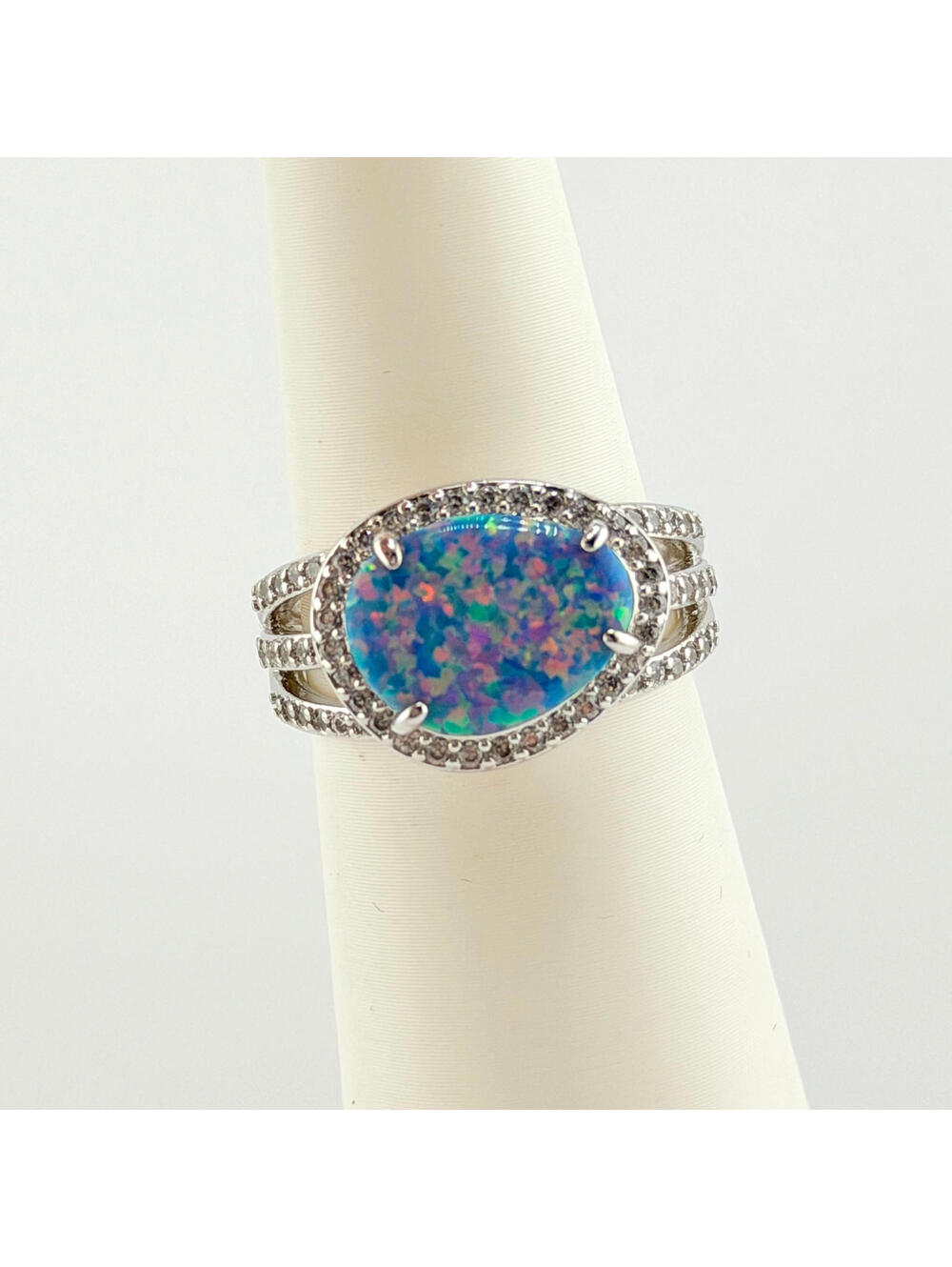 Bomb Party Sz 8 "Show Me The Glam" Emerald Fire Opal on Rhodium RBP6564 RETRO